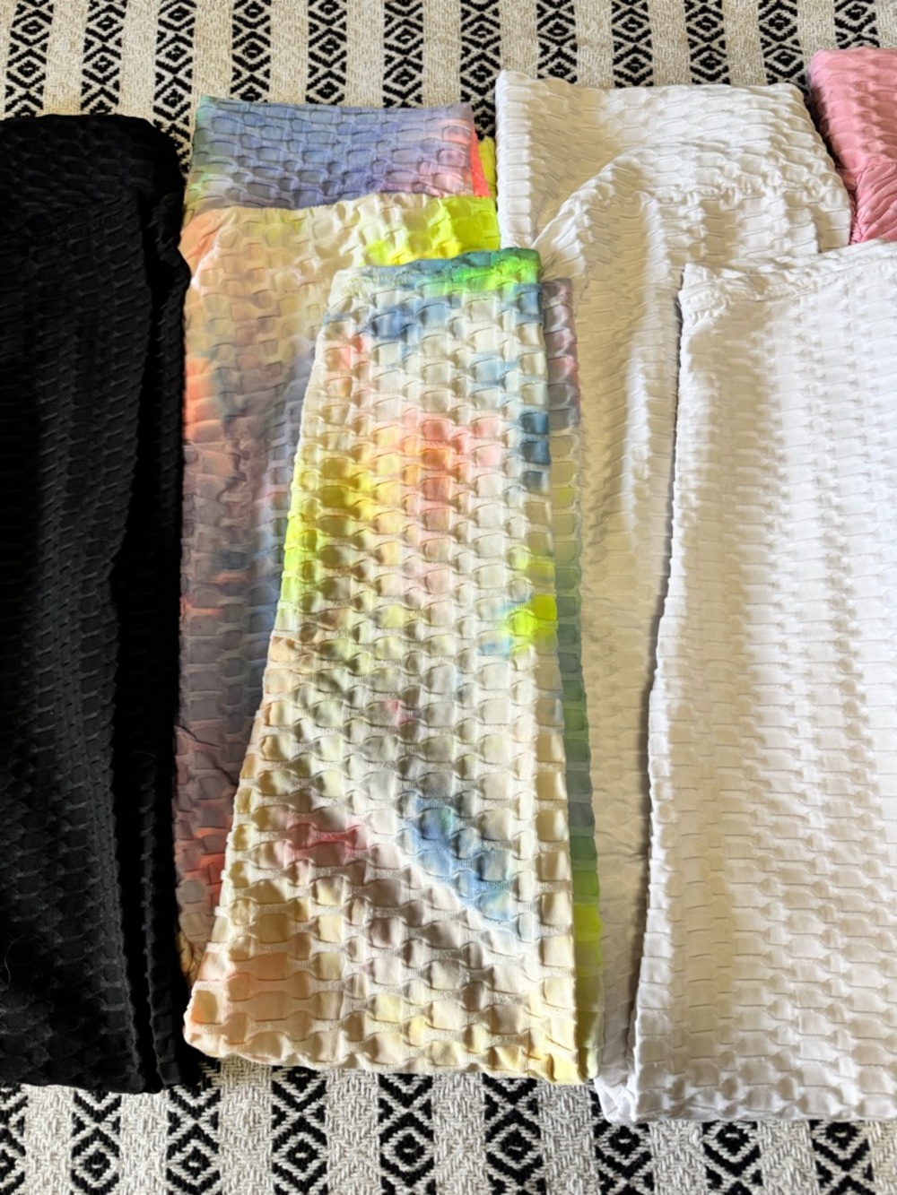 6 Pair Women’s Textured Active Shorts - Orange, Black, White, Pink & Tie-Dye - Picture 5 of 8